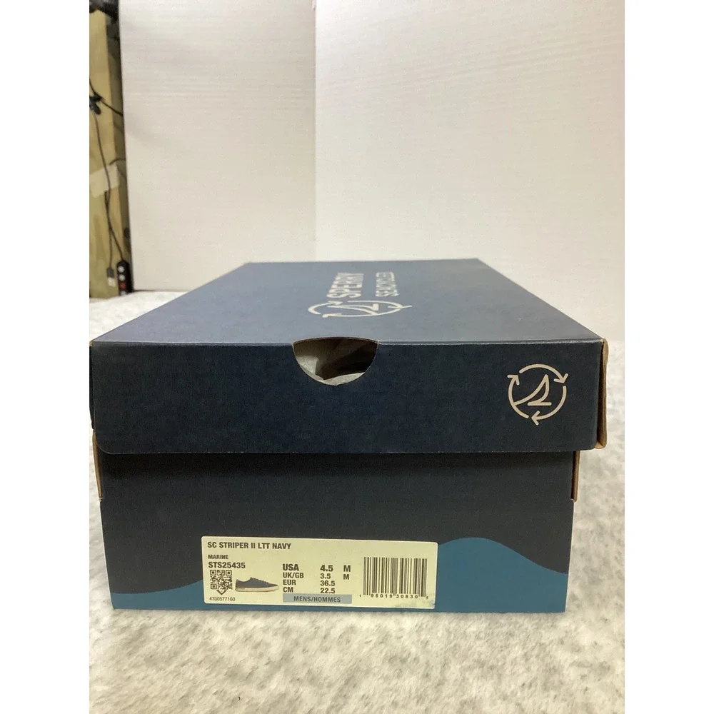 Sperry Mens Striper‎ II LTT SeaCycled Navy Canvas Sneakers STS25435 Size 4.5M